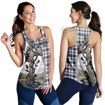 Hannay Tartan Women's Racerback Tanks with Family Crest and St. Andrew's Cross Accented by Thistle Vines