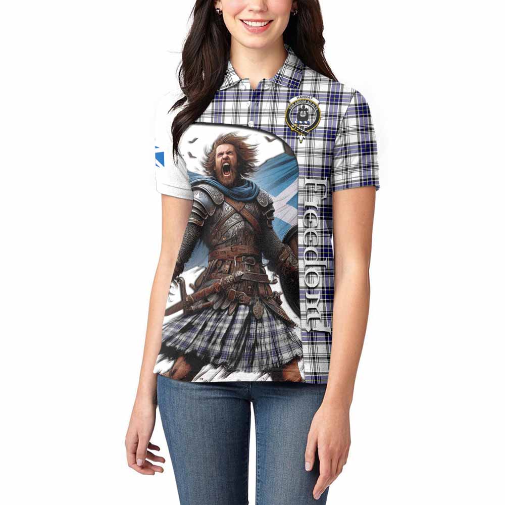 Tartan Vibes Clothing Hannay Crest Tartan Women's Polo Shirt Inspired by the Freedom of Scottish Warrior