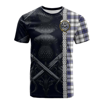 Hannay Tartan Cotton T-shirt with Family Crest Cross Sword Thistle Celtic Vibes