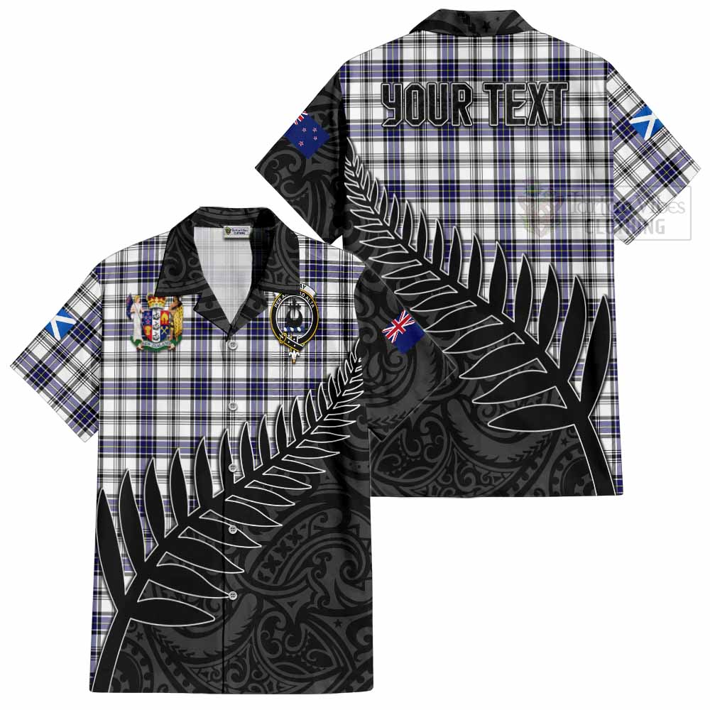 Tartan Vibes Clothing Hannay Crest Tartan Short Sleeve Button Shirt with New Zealand Silver Fern Half Style