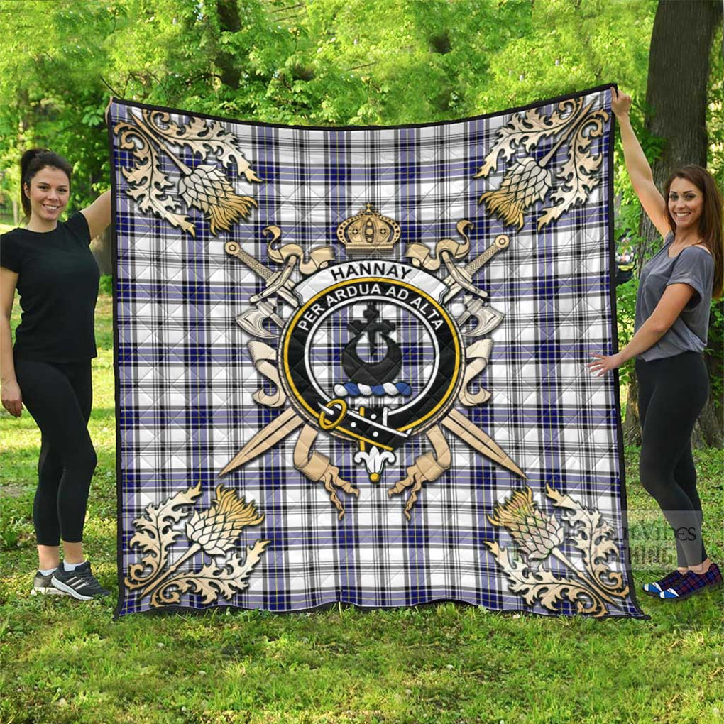 Tartan Vibes Clothing Hannay Tartan Quilt with Family Crest and Scottish Golden Courage Shield