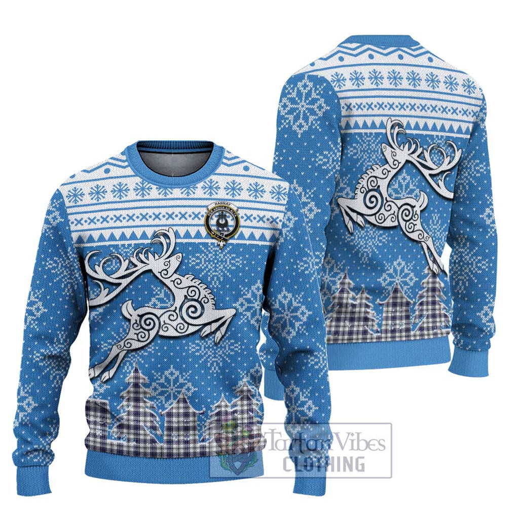 Tartan Vibes Clothing Hannay Clan Christmas Ugly Sweater with Tartan and Celtic Raindeer Style