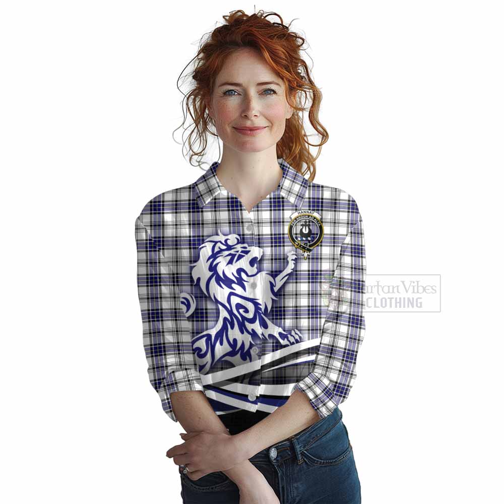 Tartan Vibes Clothing Hannay Tartan Women's Casual Shirt with Alba Gu Brath Regal Lion Emblem