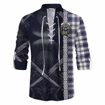 Hannay Tartan Ghillie Kilt Shirt with Family Crest Cross Sword Thistle Celtic Vibes