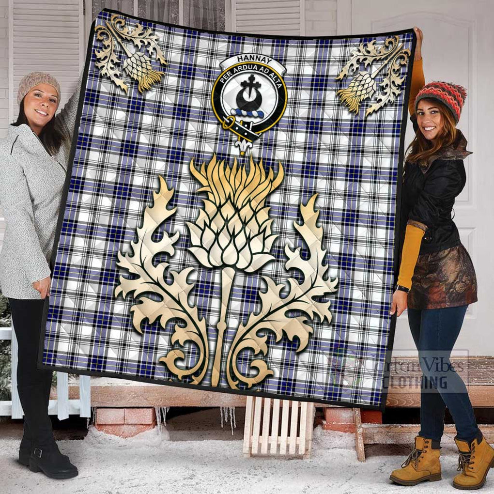 Tartan Vibes Clothing Hannay Tartan Quilt with Family Crest and Golden Thistle Style