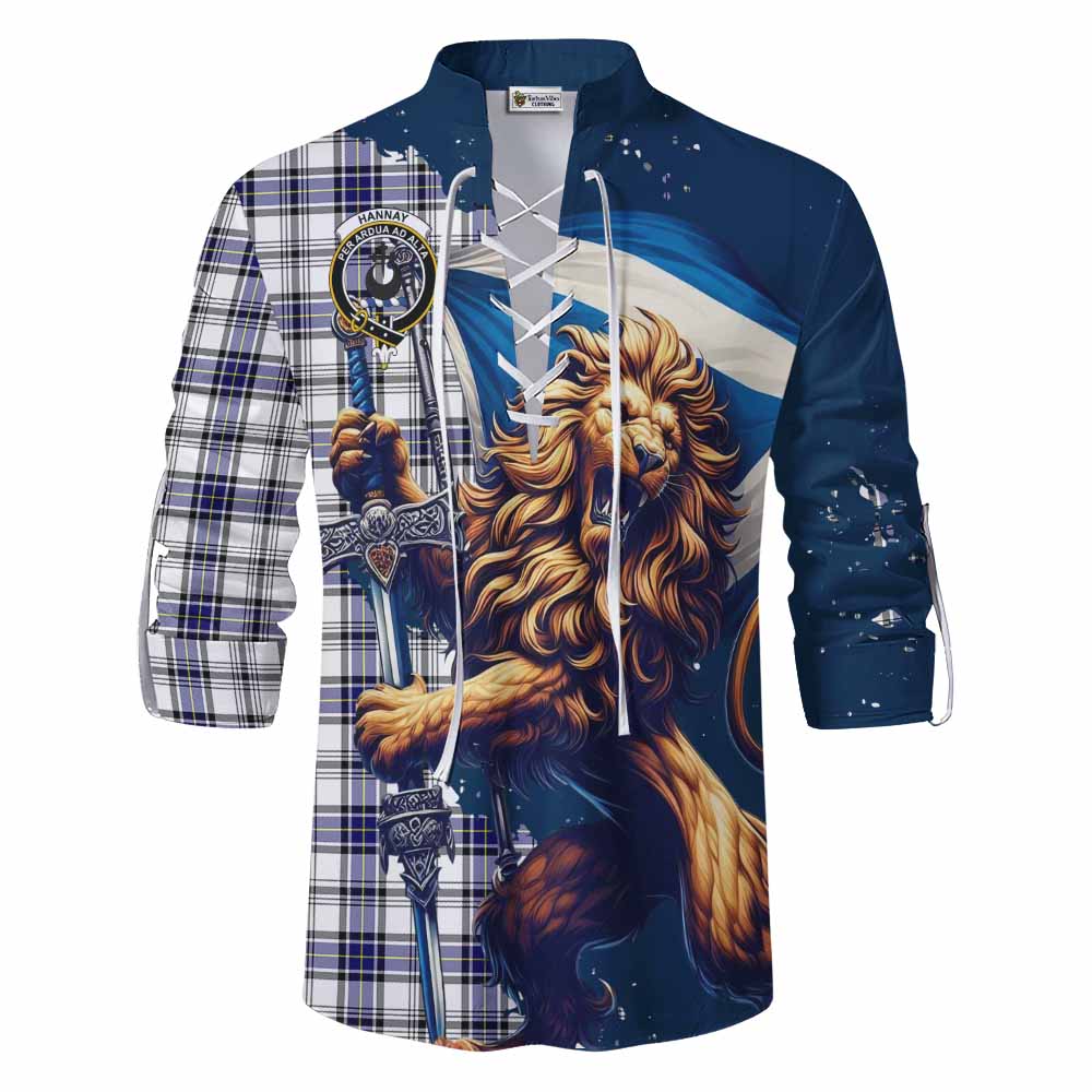 Tartan Vibes Clothing Hannay Tartan Family Crest Ghillie Kilt Shirt with Scottish Majestic Lion