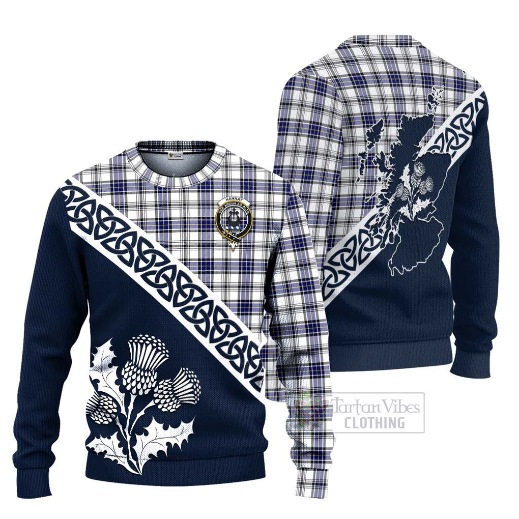 Tartan Vibes Clothing Hannay Tartan Knitted Sweater Featuring Thistle and Scotland Map