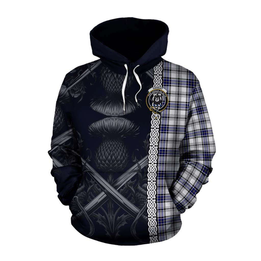 Tartan Vibes Clothing Hannay Tartan Cotton Hoodie with Family Crest Cross Sword Thistle Celtic Vibes