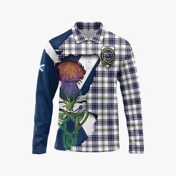 Hannay Tartan Family Crest Long Sleeve Polo Shirt Scottish Thistle Celtic Inspired Unisex - Tartan Vibes Clothing