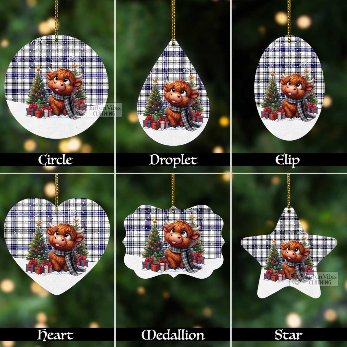 Tartan Vibes Clothing Hannay Tartan Christmas Aluminium Ornament with Adorable Highland Coo