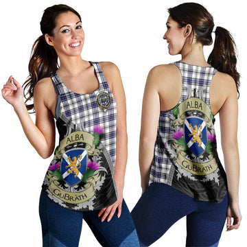 Hannay Tartan Family Crest Women's Racerback Tanks Lion Rampant Royal Thistle Shield Celtic Inspired