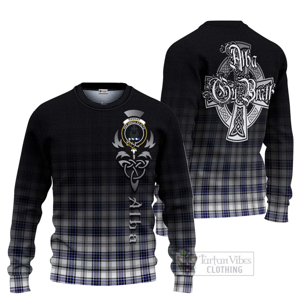 Tartan Vibes Clothing Hannay Tartan Knitted Sweater Featuring Alba Gu Brath Family Crest Celtic Inspired