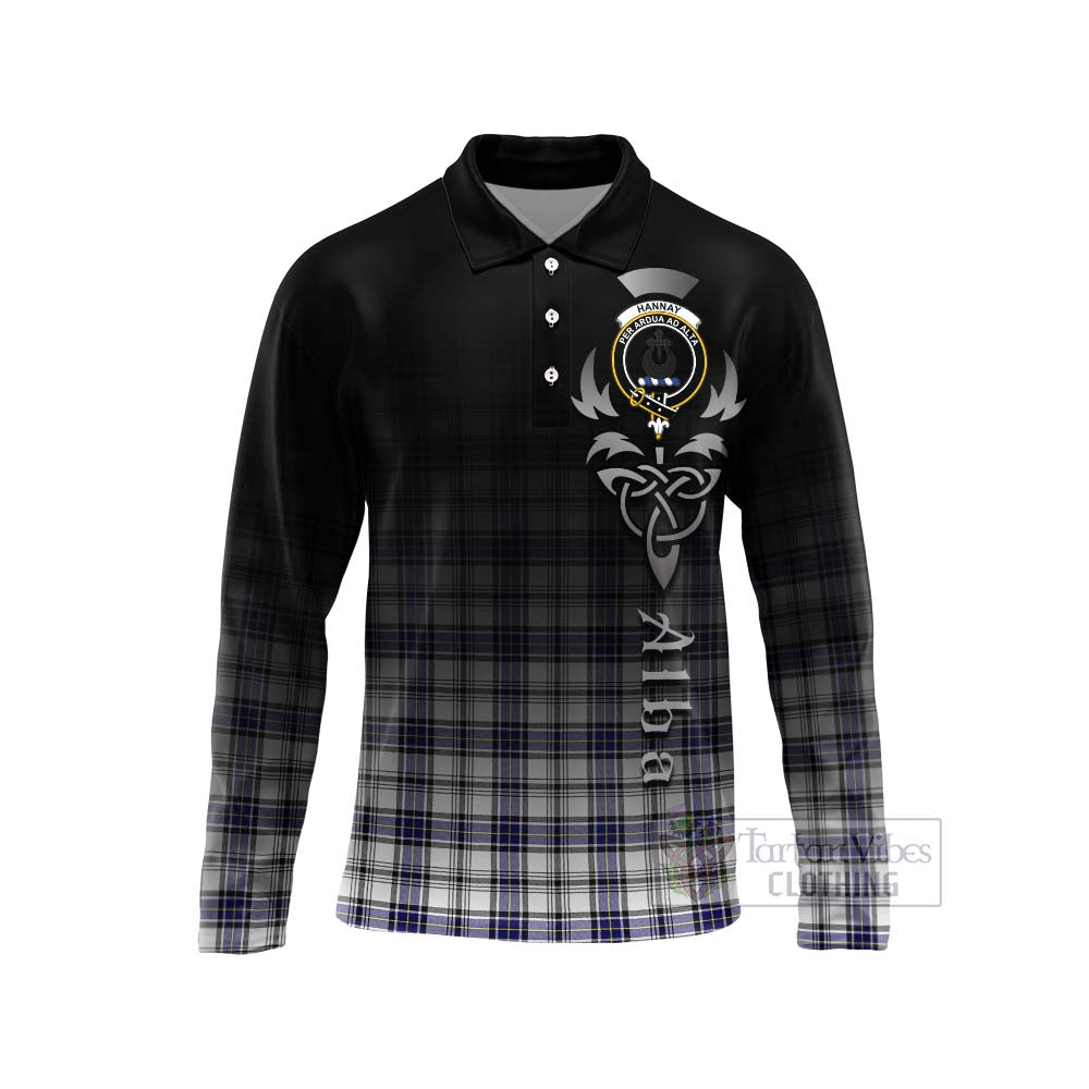 Tartan Vibes Clothing Hannay Tartan Long Sleeve Polo Shirt Featuring Alba Gu Brath Family Crest Celtic Inspired