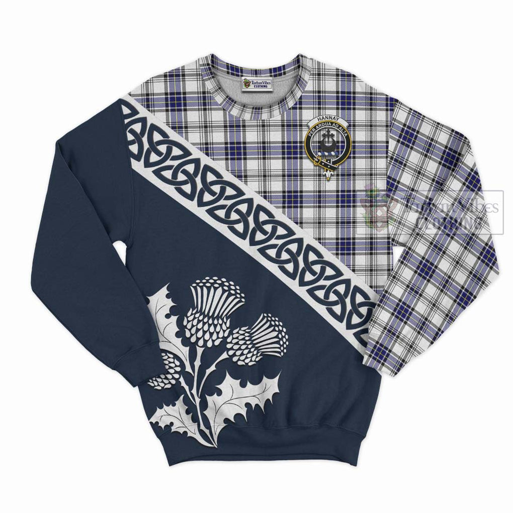 Tartan Vibes Clothing Hannay Tartan Sweatshirt Featuring Thistle and Scotland Map