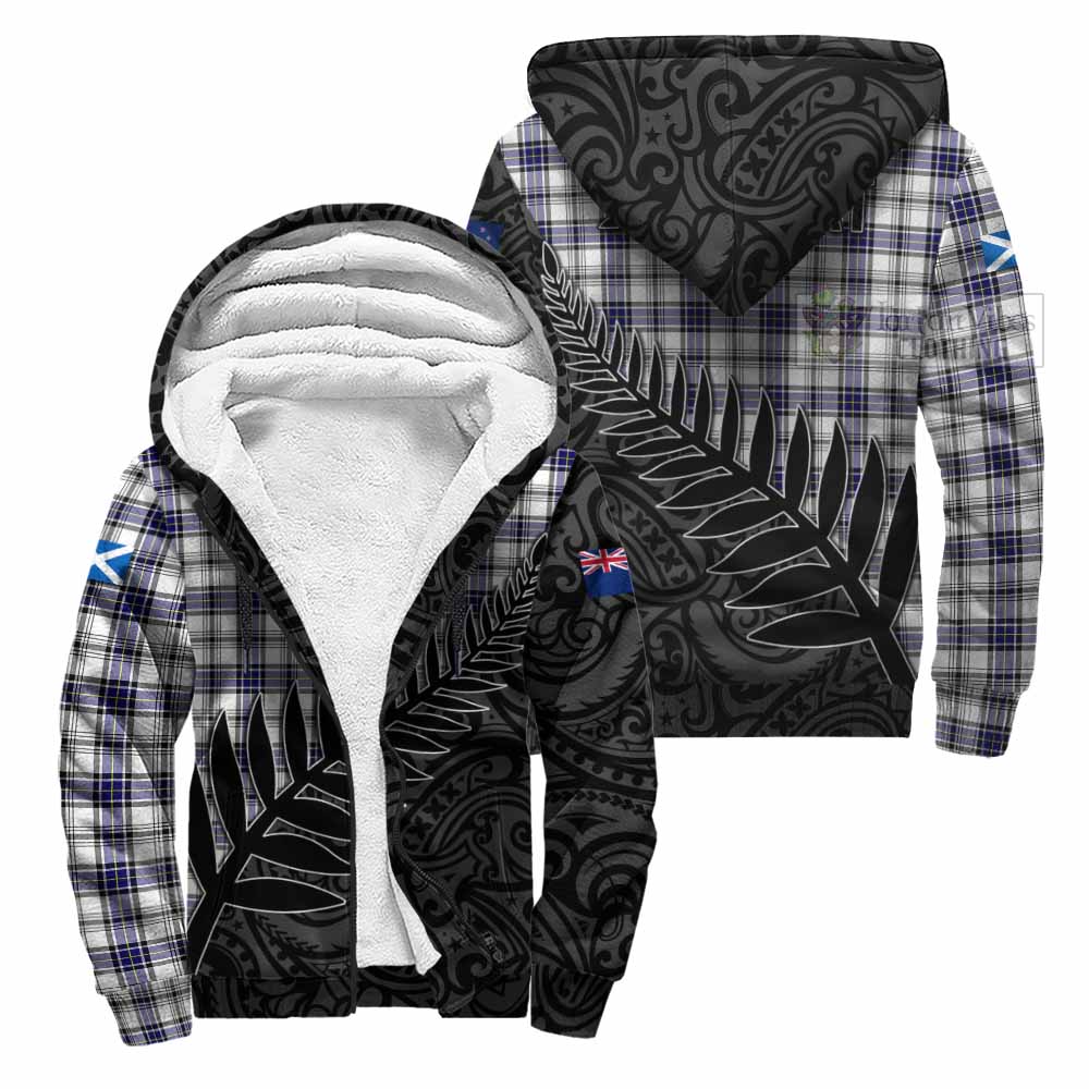 Tartan Vibes Clothing Hannay Crest Tartan Sherpa Hoodie with New Zealand Silver Fern Half Style