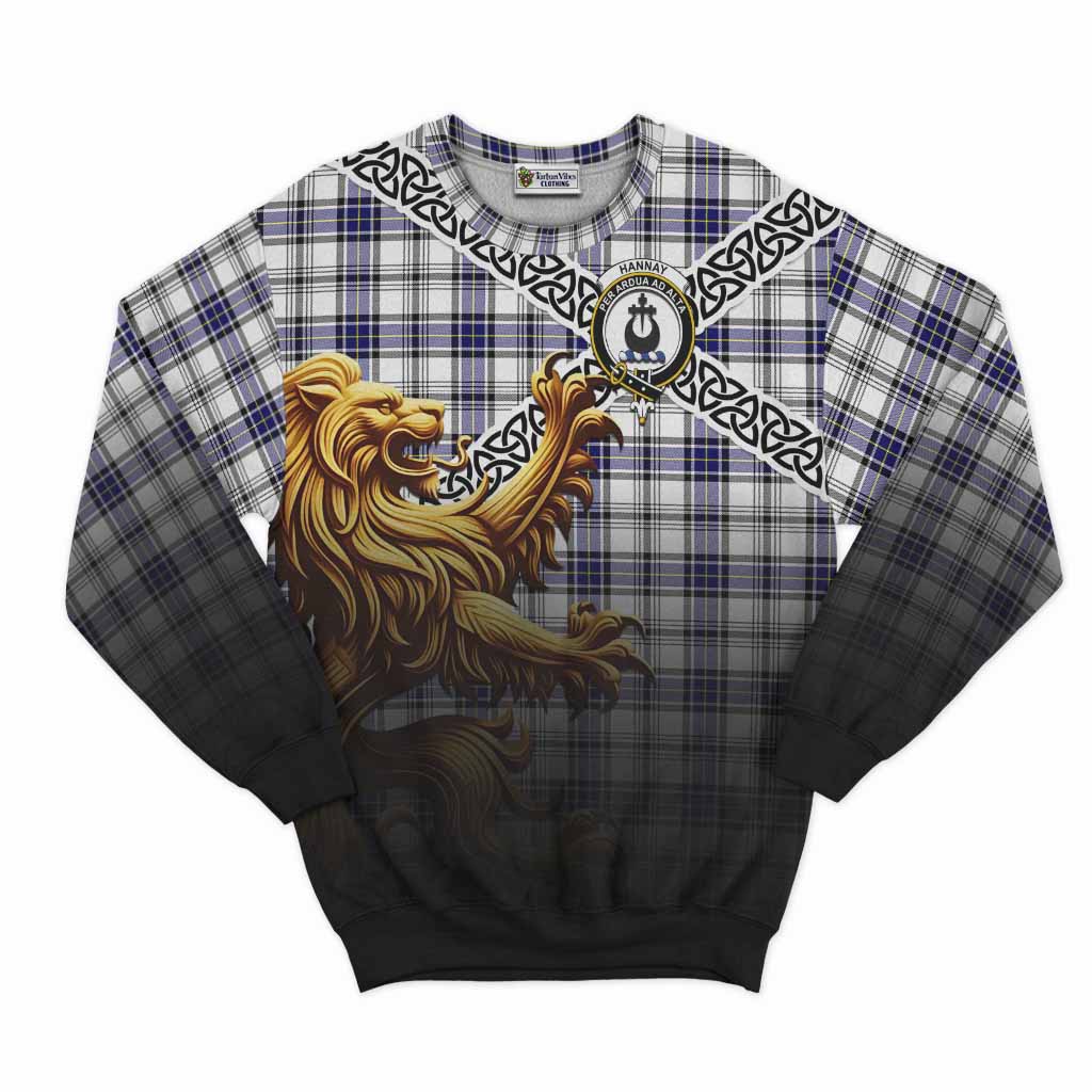 Hannay Crest Tartan Sweatshirt with Golden Lion Emblem Celtic Style Unisex - Tartan Vibes Clothing