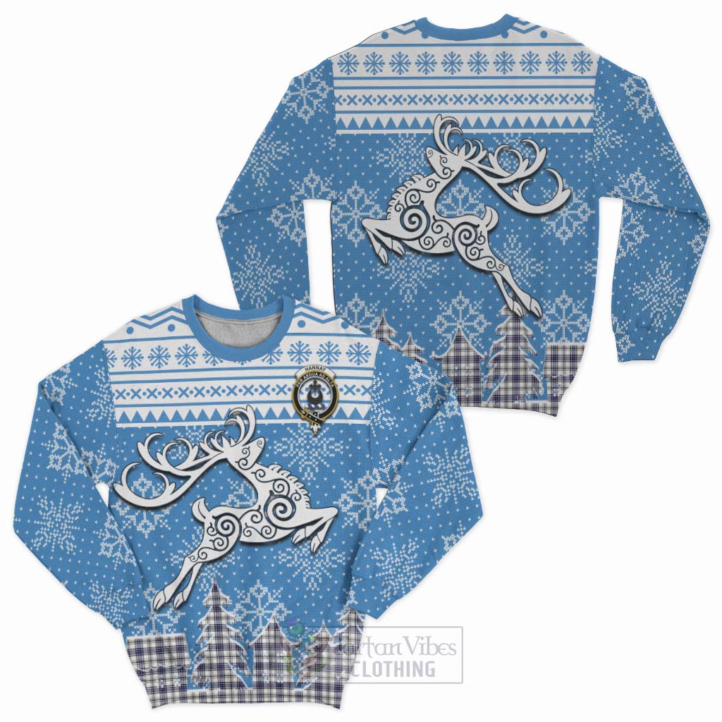 Tartan Vibes Clothing Hannay Clan Christmas Sweatshirt Celtic Reindeer Style