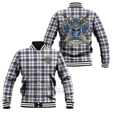 Hannay Tartan Baseball Jacket with Family Crest Celtic Skull Style