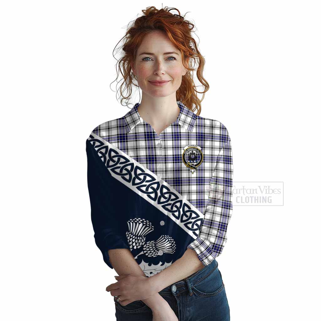 Tartan Vibes Clothing Hannay Tartan Women's Casual Shirt Featuring Thistle and Scotland Map