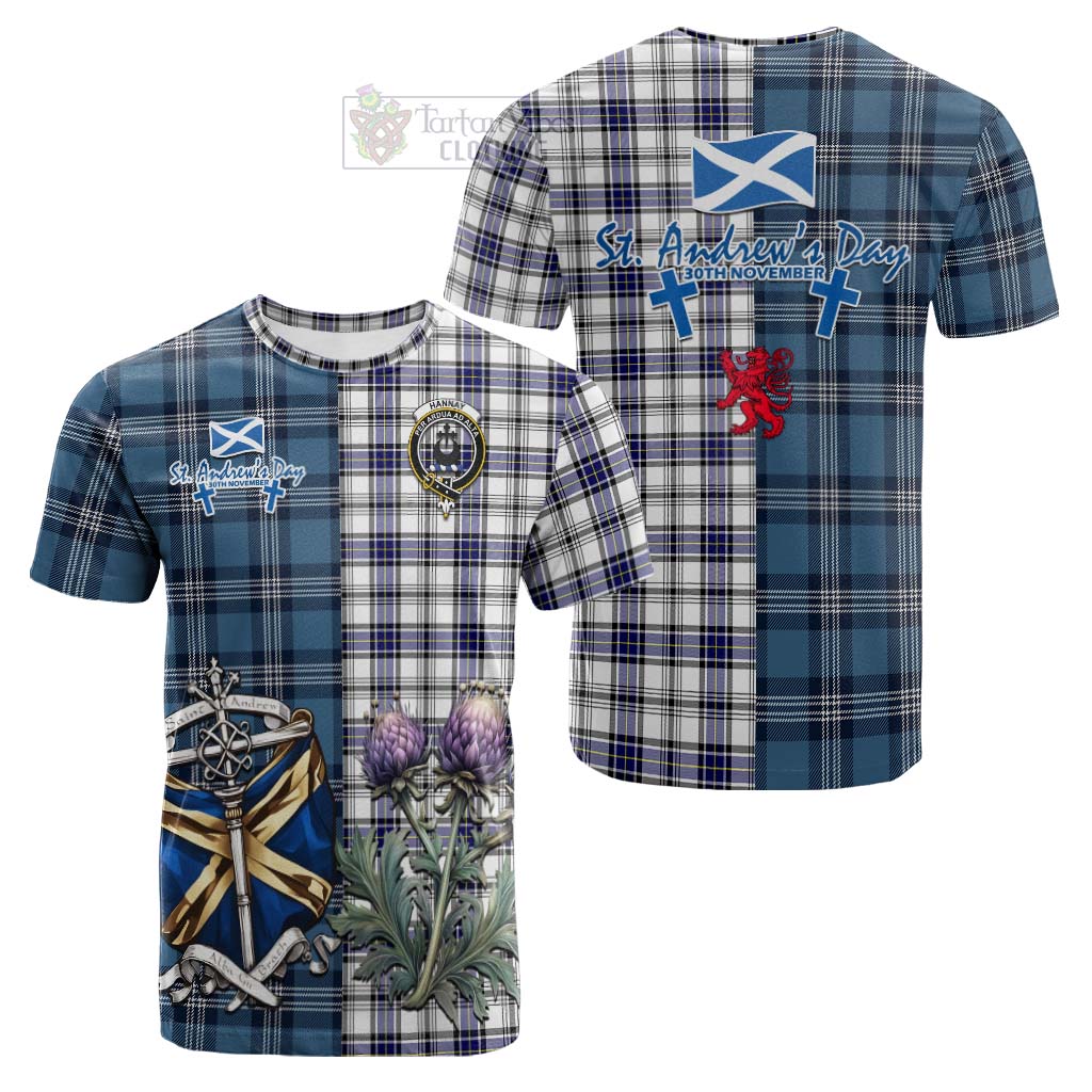 Tartan Vibes Clothing Hannay Tartan Cotton T-shirt Happy St. Andrew's Day Half Tartan Style