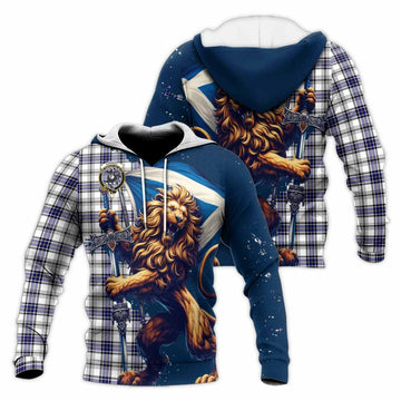 Hannay Tartan Family Crest Knitted Hoodie with Scottish Majestic Lion