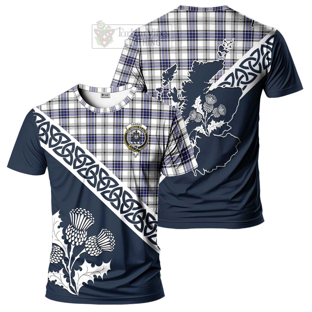 Hannay Tartan T-Shirt Featuring Thistle and Scotland Map