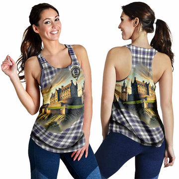 Hannay Tartan Family Crest Women's Racerback Tanks with Scottish Ancient Castle Style