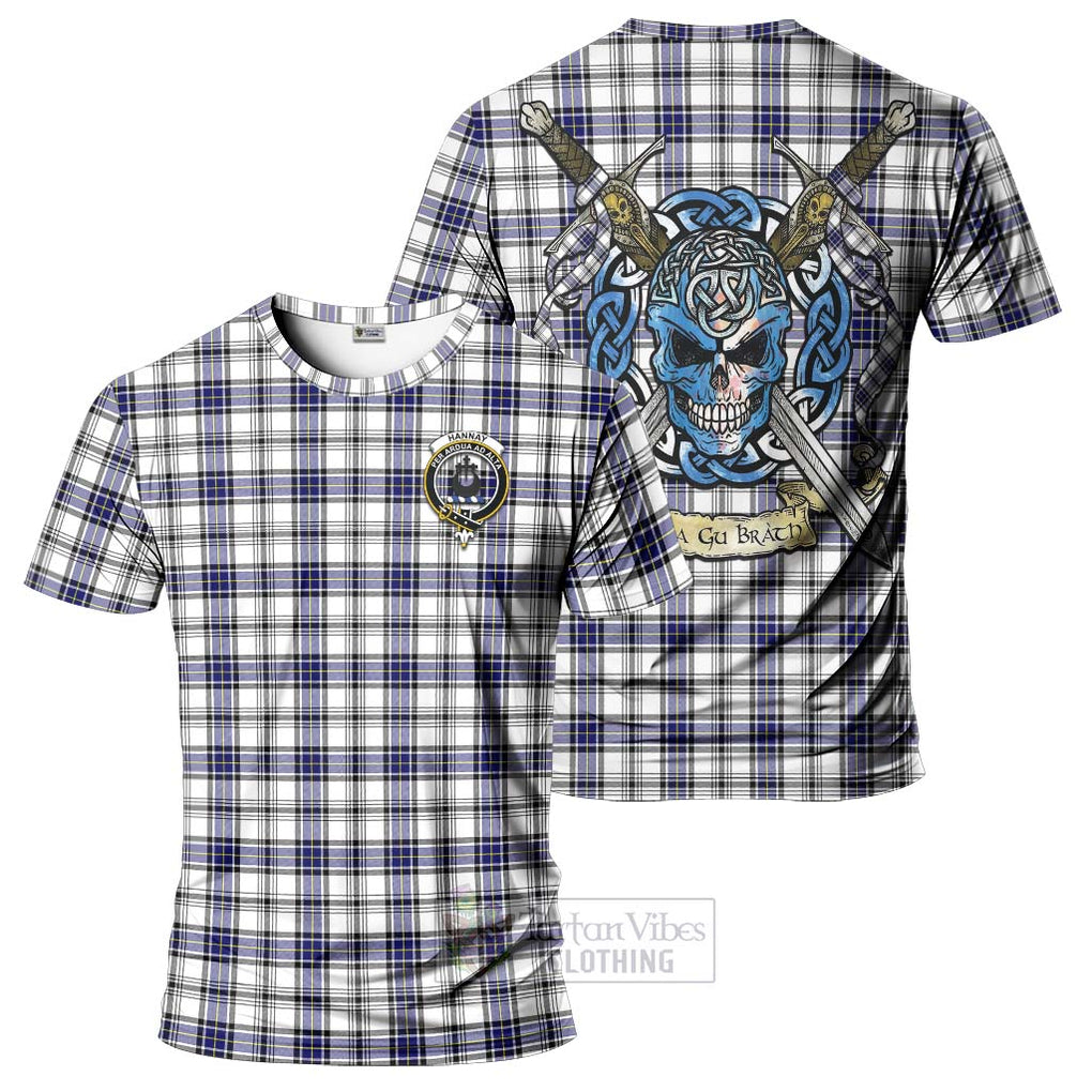 Tartan Vibes Clothing Hannay Tartan T-Shirt with Family Crest Celtic Skull Style