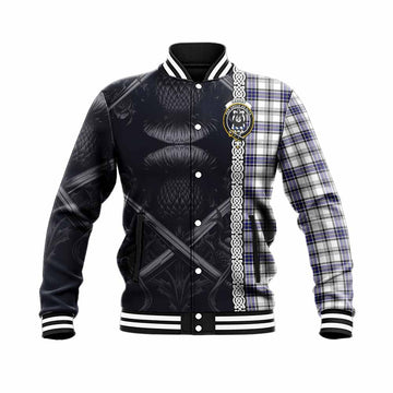 Hannay Tartan Baseball Jacket with Family Crest Cross Sword Thistle Celtic Vibes