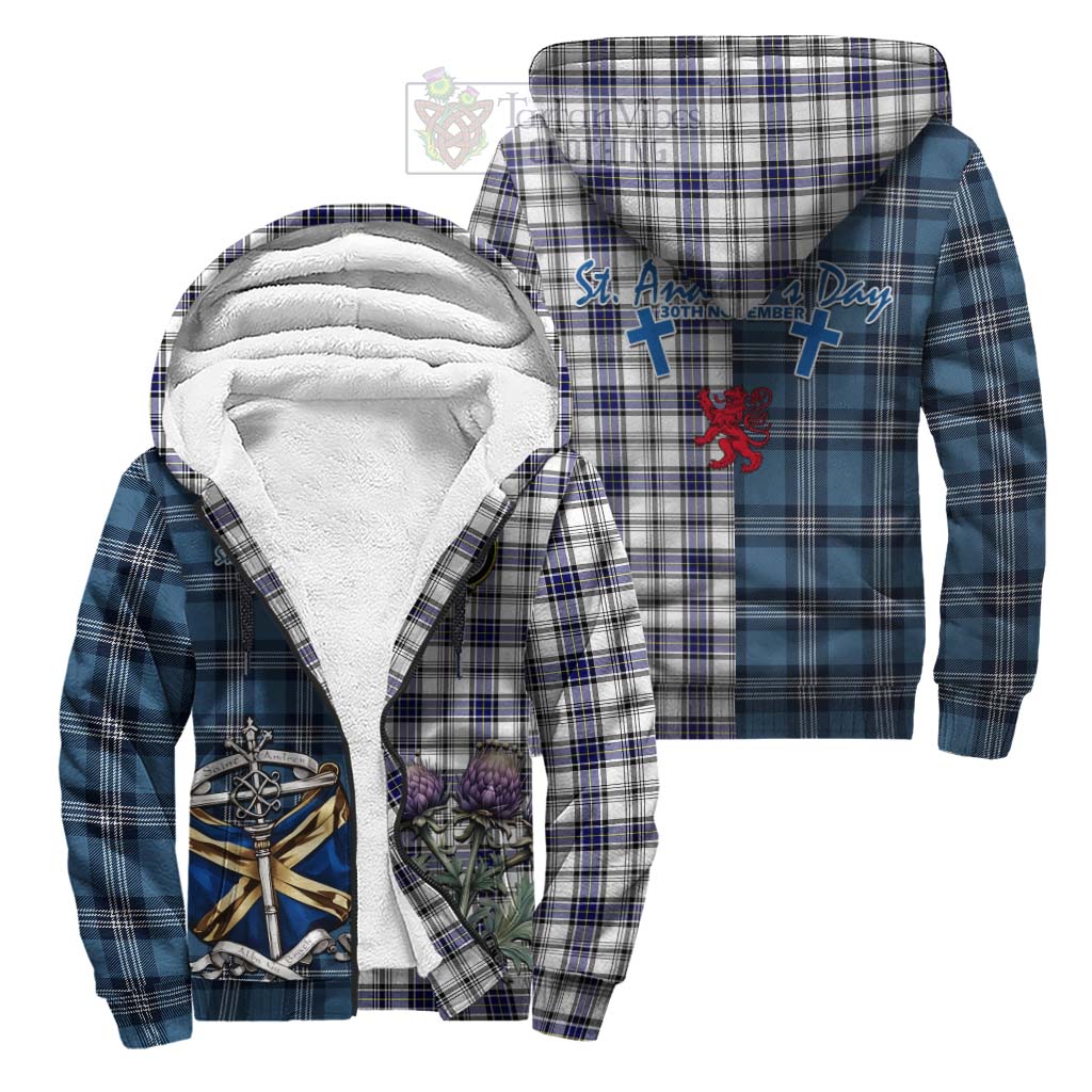 Tartan Vibes Clothing Hannay Tartan Sherpa Hoodie Happy St. Andrew's Day Half Tartan Style