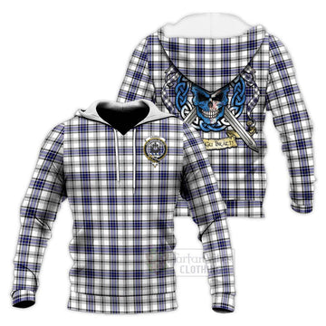 Hannay Tartan Knitted Hoodie with Family Crest Celtic Skull Style