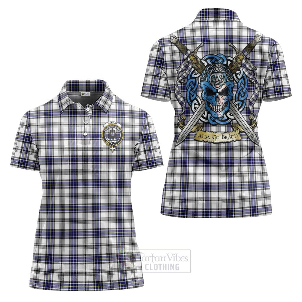 Tartan Vibes Clothing Hannay Tartan Women's Polo Shirt with Family Crest Celtic Skull Style