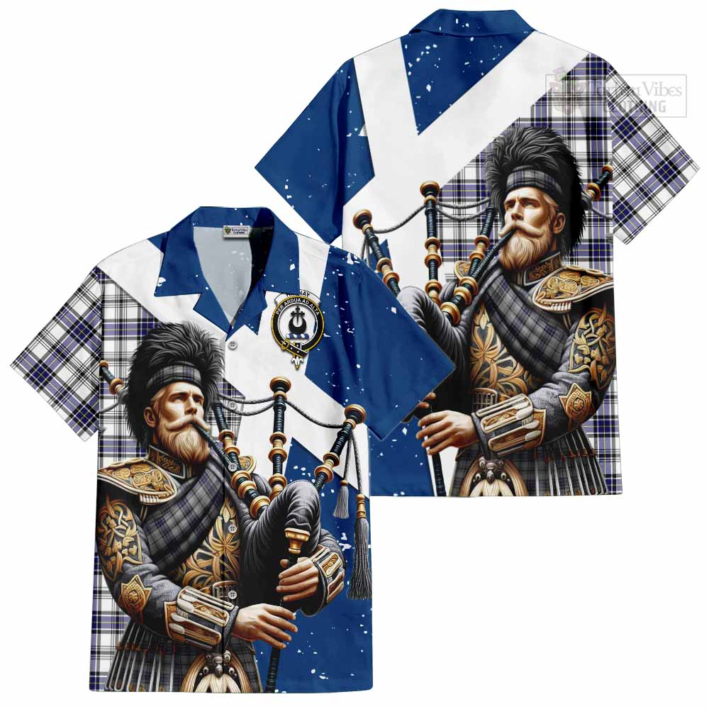 Tartan Vibes Clothing Hannay Tartan Short Sleeve Button Shirt with Family Crest Scottish Bagpiper Vibes