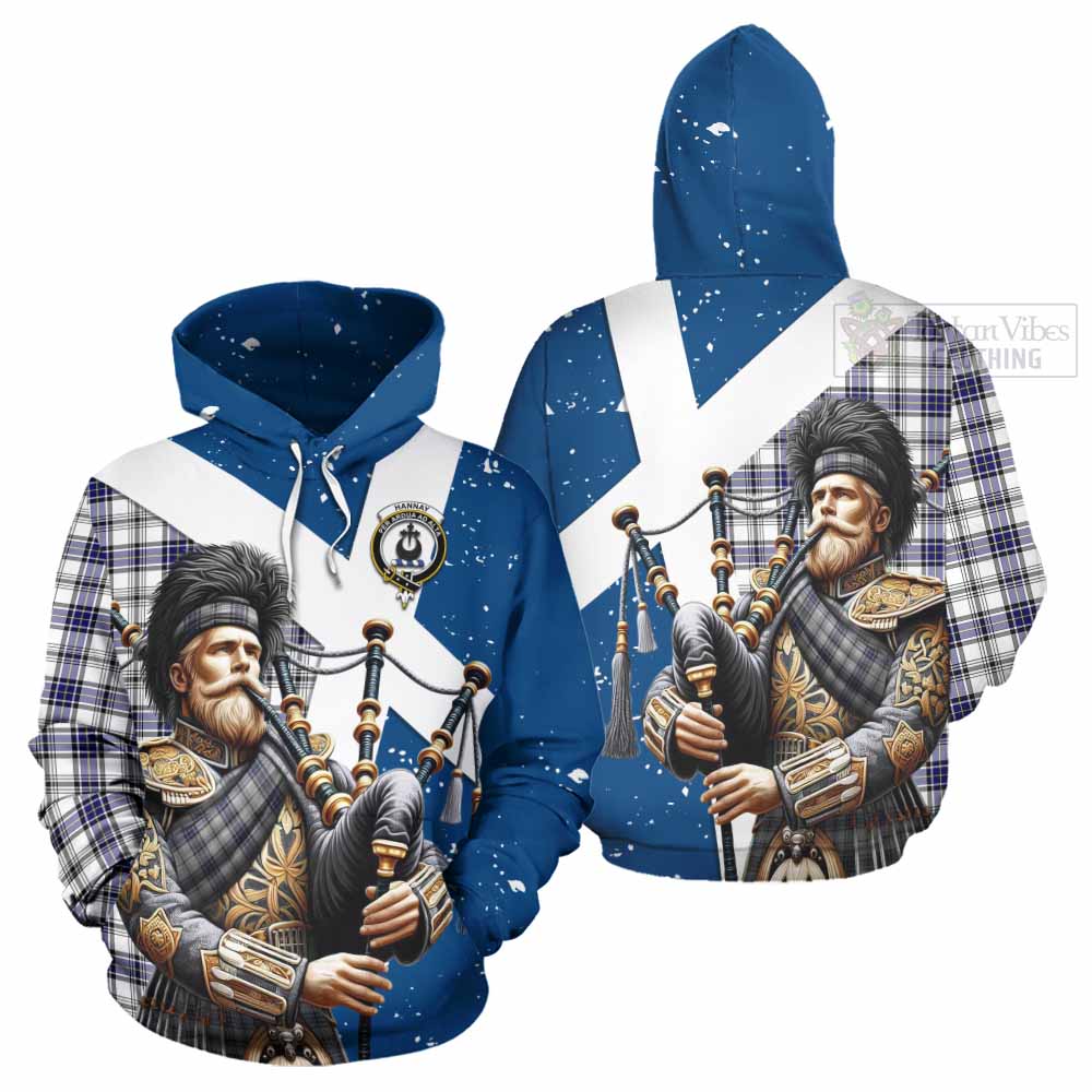 Tartan Vibes Clothing Hannay Tartan Hoodie with Family Crest Scottish Bagpiper Vibes