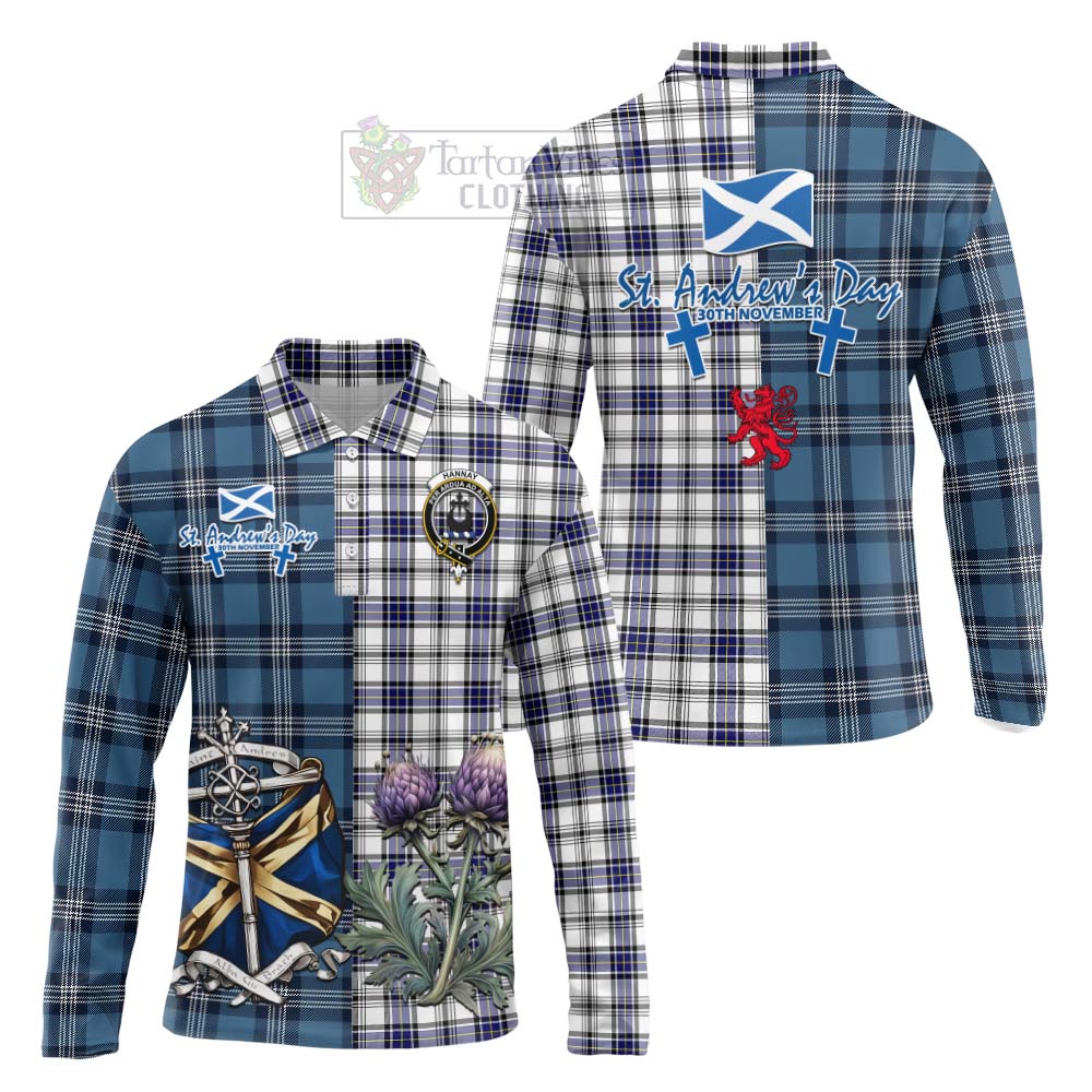 Tartan Vibes Clothing Hannay Tartan Long Sleeve Polo Shirt Happy St. Andrew's Day Half Tartan Style