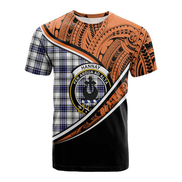 Hannay Crest Tartan Cotton T-shirt with Polynesian Vibes Style - Orange Version