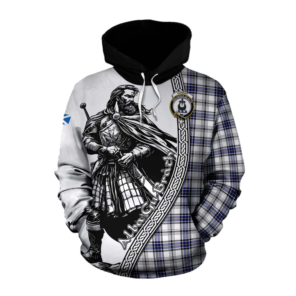 Tartan Vibes Clothing Hannay Tartan Clan Crest Cotton Hoodie with Highlander Warrior Celtic Style