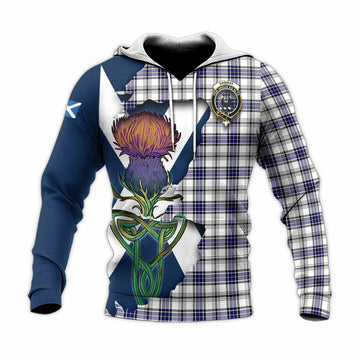 Hannay Tartan Family Crest Knitted Hoodie Scottish Thistle Celtic Inspired Unisex Knitted Pullover Hoodie - Tartan Vibes Clothing