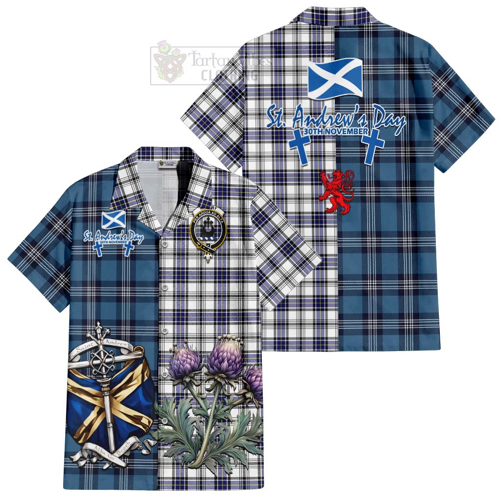 Tartan Vibes Clothing Hannay Tartan Short Sleeve Button Shirt Happy St. Andrew's Day Half Tartan Style