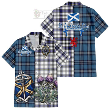 Hannay Tartan Short Sleeve Button Shirt Happy St. Andrew's Day Half Tartan Style