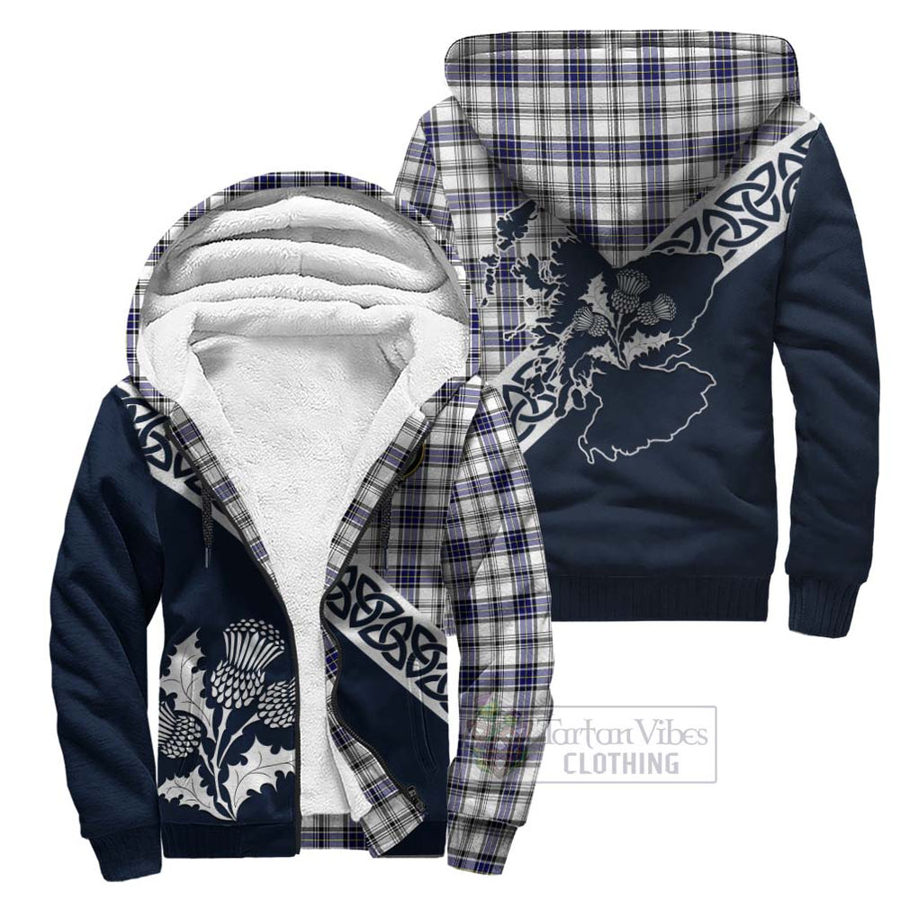 Tartan Vibes Clothing Hannay Tartan Sherpa Hoodie Featuring Thistle and Scotland Map