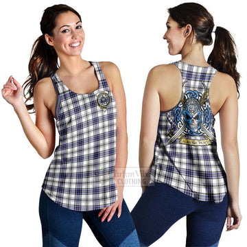 Hannay Tartan Women's Racerback Tanks with Family Crest Celtic Skull Style