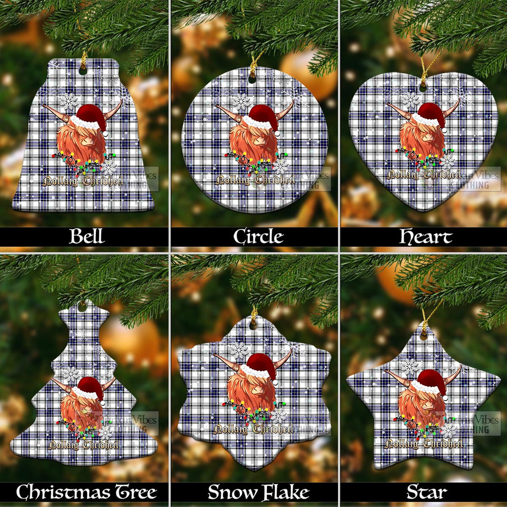 Tartan Vibes Clothing Hannay Clan Tartan Ornament with Christmas Twinkle Highland Cattle