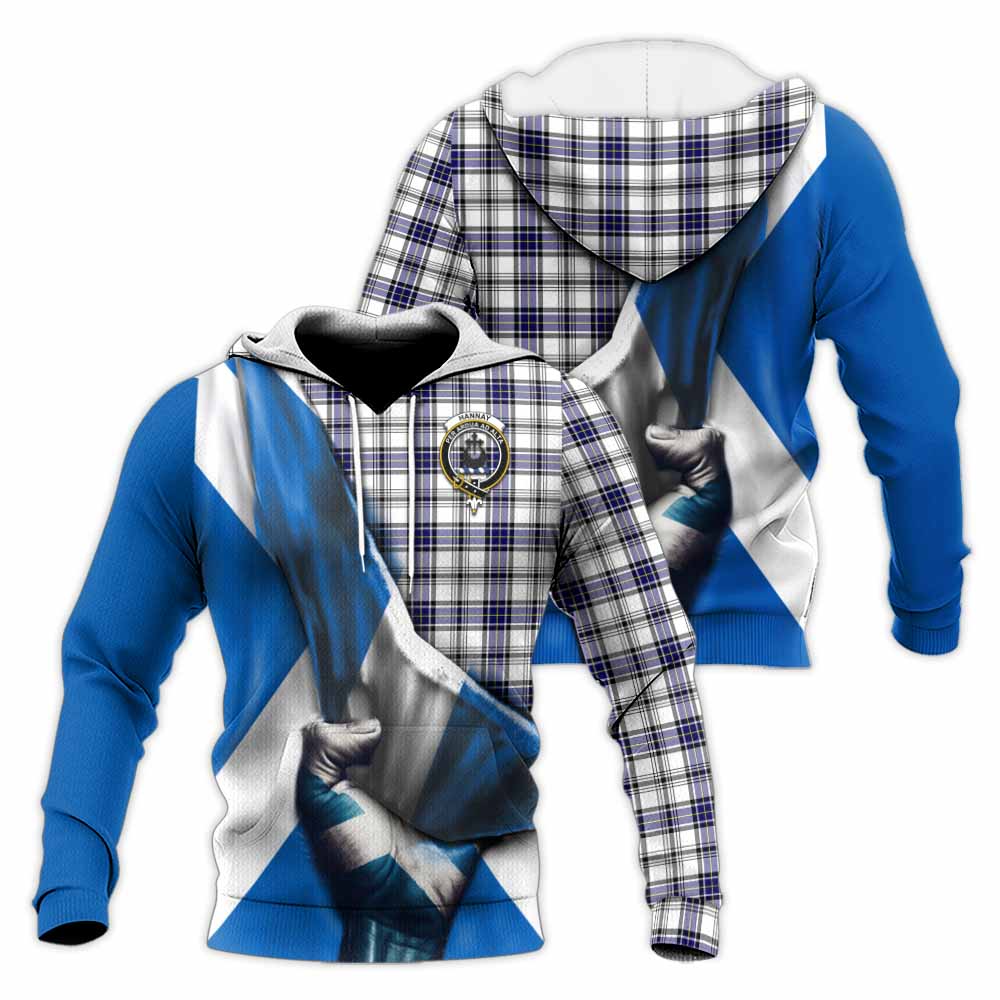 Tartan Vibes Clothing Hannay Tartan Knitted Hoodie with Family Crest Scotland Patriotic Style