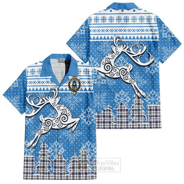 Hannay Clan Christmas Short Sleeve Button Shirt Celtic Reindeer Style