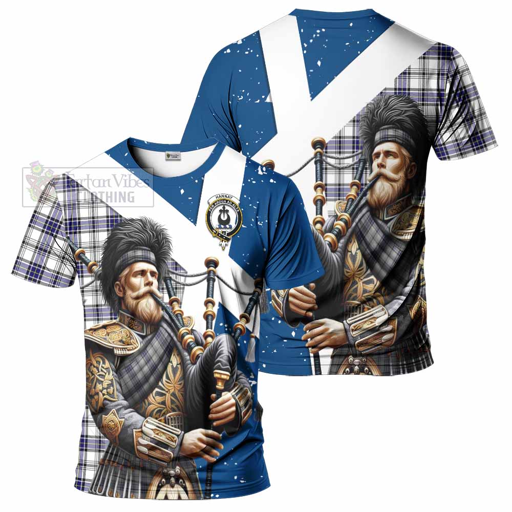 Tartan Vibes Clothing Hannay Tartan T-Shirt with Family Crest Scottish Bagpiper Vibes