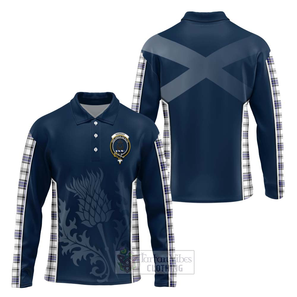 Tartan Vibes Clothing Hannay Tartan Long Sleeve Polo Shirt with Family Crest and Scottish Thistle Vibes Sport Style