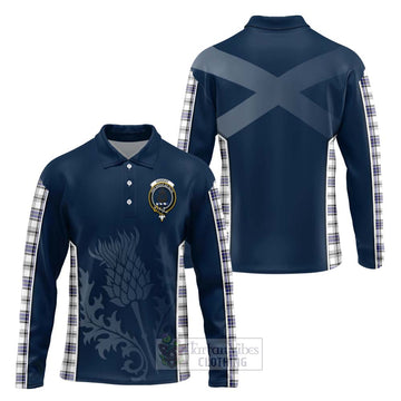 Hannay Tartan Long Sleeve Polo Shirt with Family Crest and Scottish Thistle Vibes Sport Style