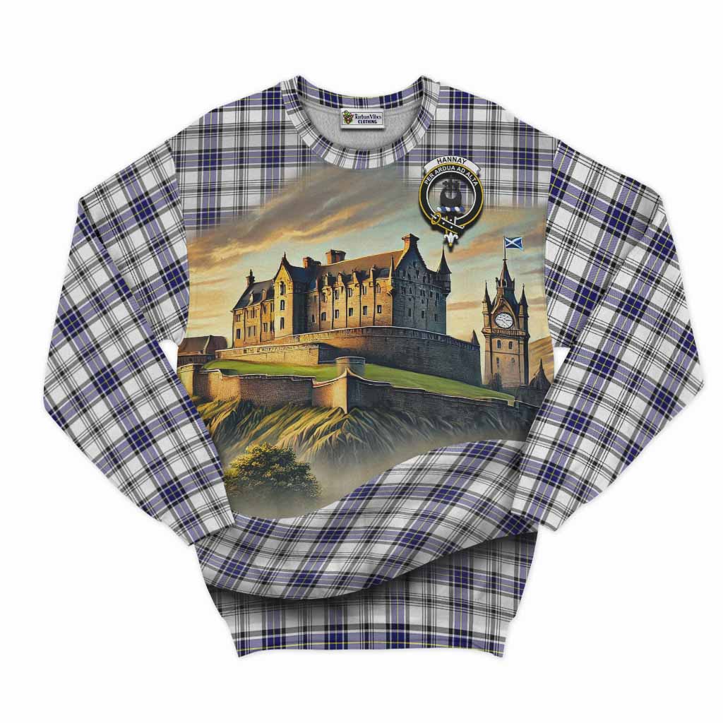 Hannay Tartan Family Crest Sweatshirt with Scottish Ancient Castle Style Unisex - Tartan Vibes Clothing