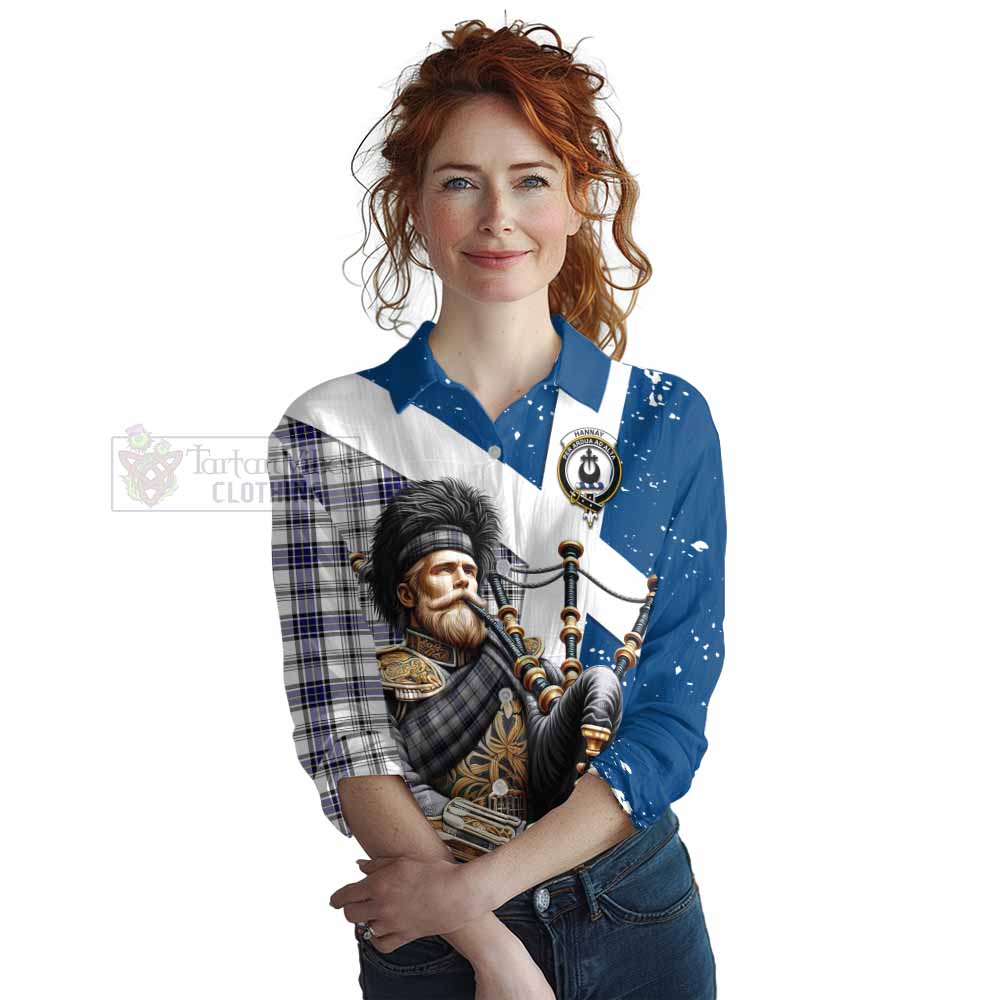 Tartan Vibes Clothing Hannay Tartan Women's Casual Shirt with Family Crest Scottish Bagpiper Vibes